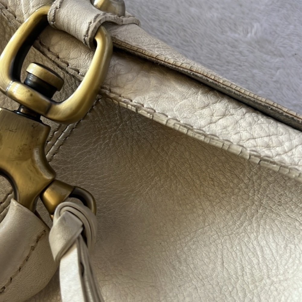 Cream Leather Shoulder Bag with Brass Hardware - Picture 16 of 16